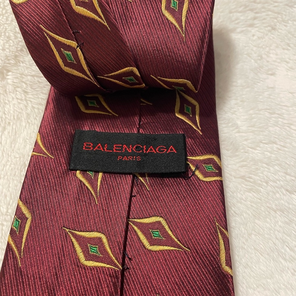 Balenciaga Burgundy and Gold Geometric Tie